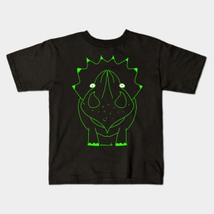 Triceratops dinosaur fisheye green Kids T-Shirt